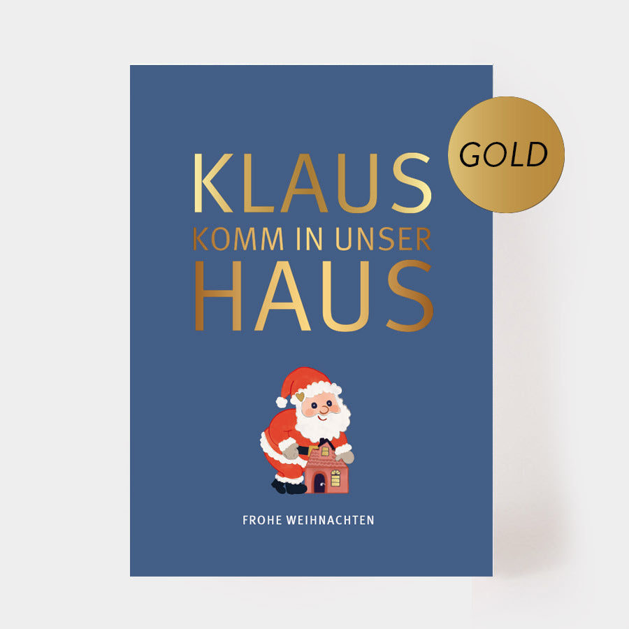Weihnachtspostkarte "Klaus" mit Goldprägung