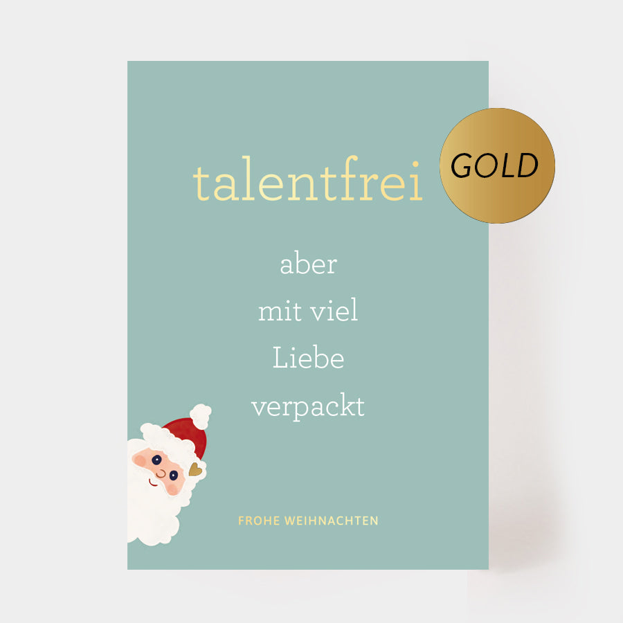 Weihnachtspostkarte "talentfrei" mit Goldprägung