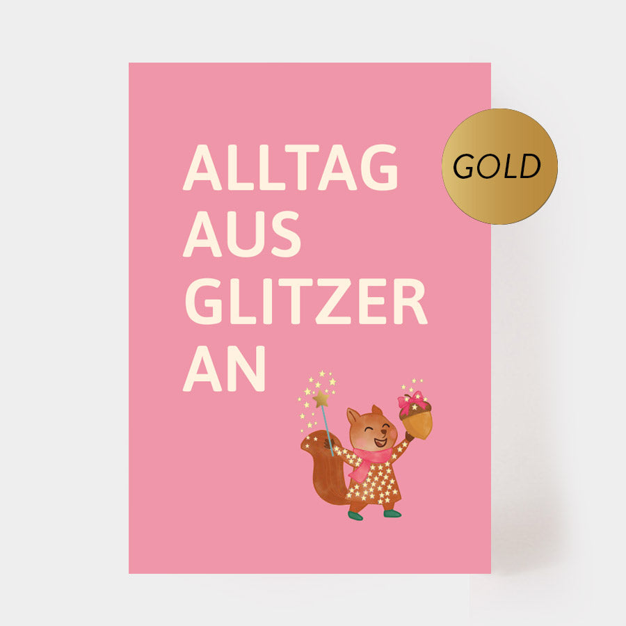 Weihnachtspostkarte "Glitzer" mit Goldprägung