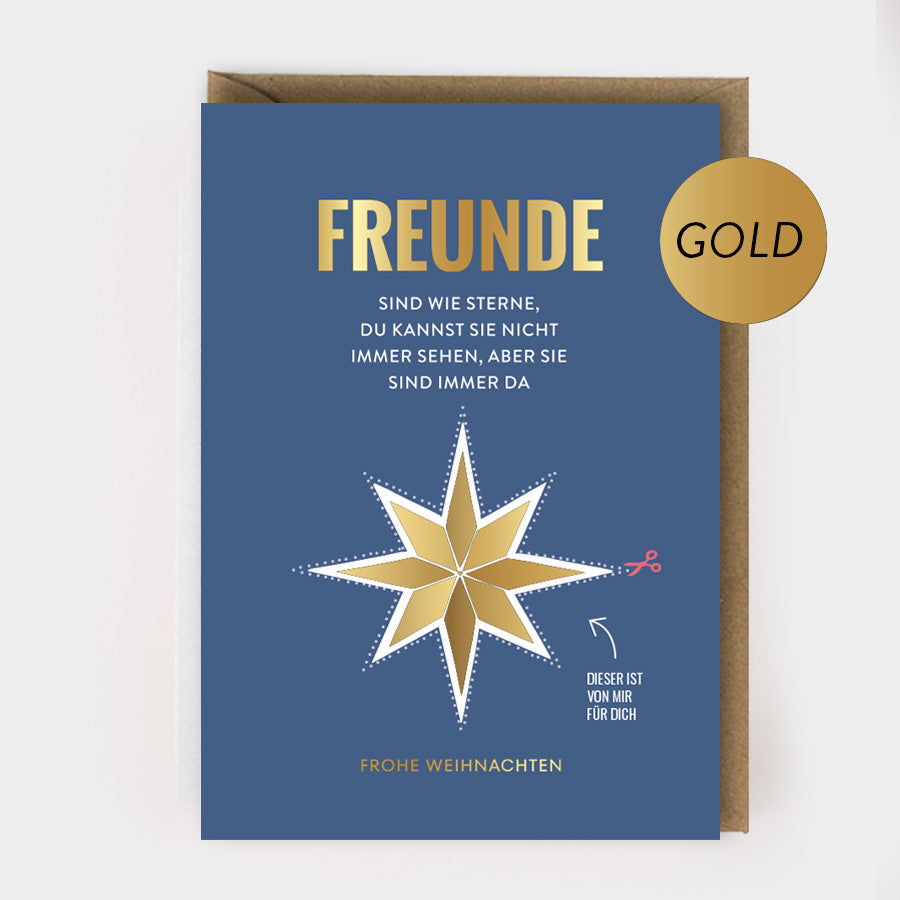 Weihnachtsklappkarte "Freunde" mit Goldprägung und Umschlag