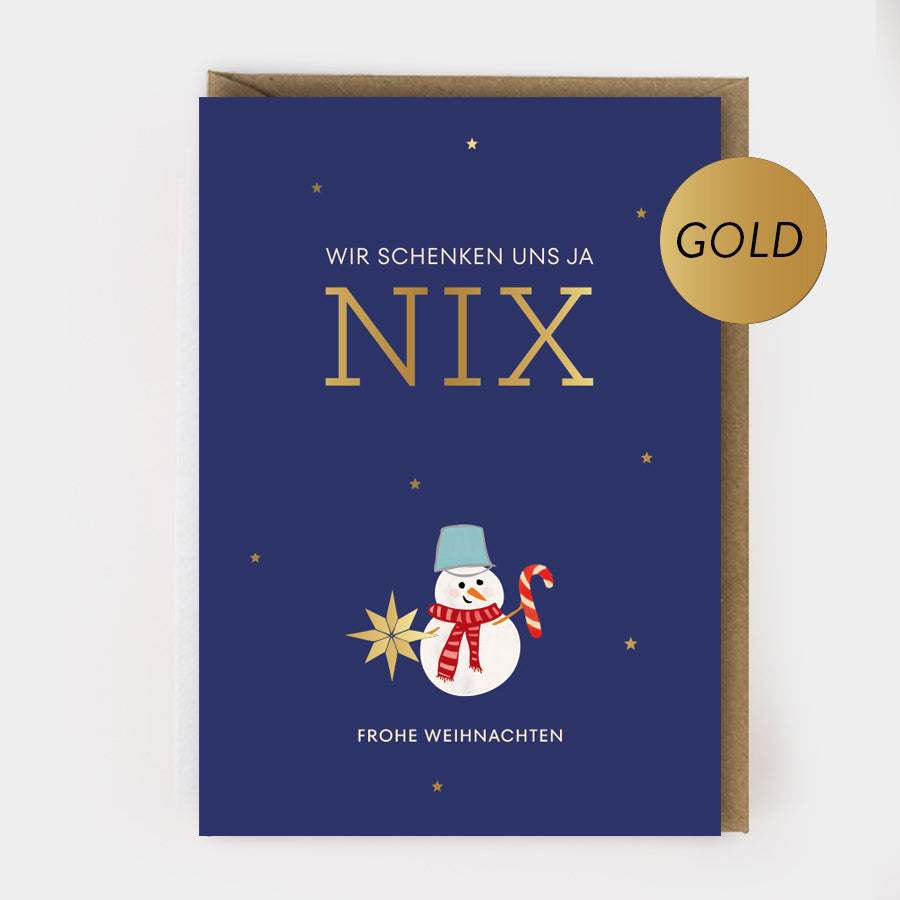 Weihnachtsklappkarte "nix" mit Goldprägung und Umschlag