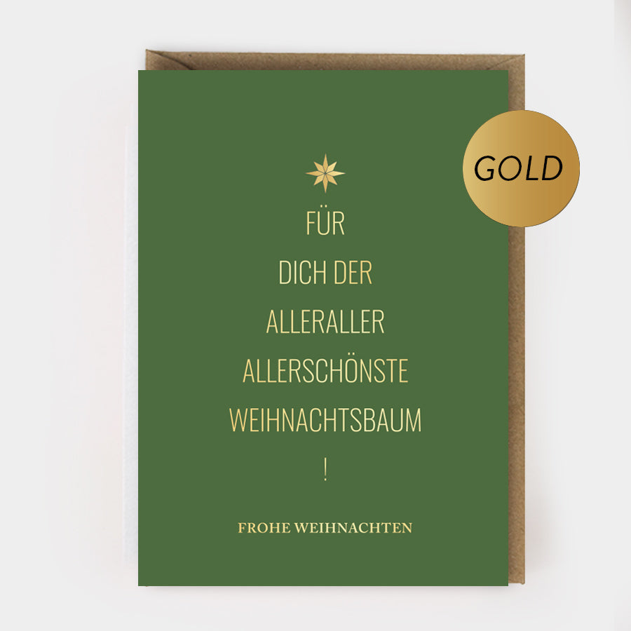 Weihnachtsklappkarte "Der allerschönste Weihnachtsbaum" mit Goldprägung und Umschlag
